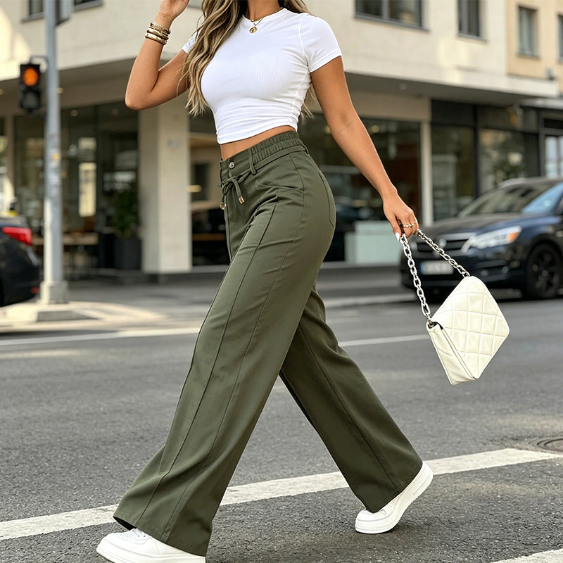 Pantalon femme taille haute à jambe droite et nervures – Margaux - vue 9
