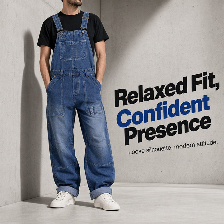 Salopette homme en jean coupe ample à bretelles réglables – Gabriel - vue 4