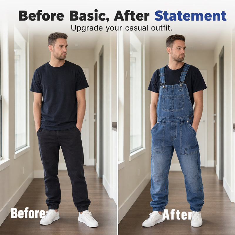 Salopette homme en jean coupe ample à bretelles réglables – Gabriel - vue 9