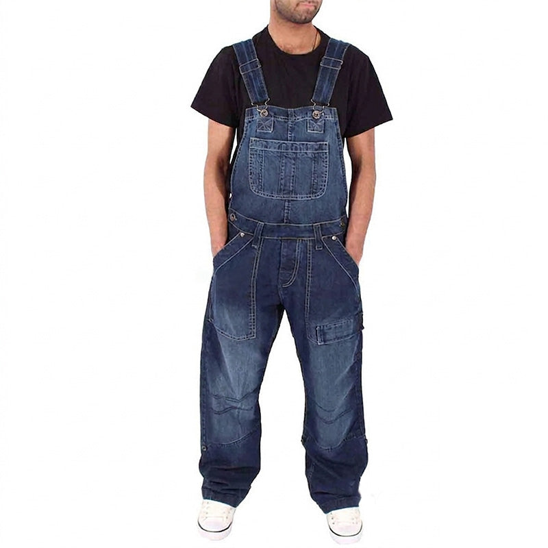 Salopette homme en jean coupe ample à bretelles réglables – Gabriel - Bleu foncé