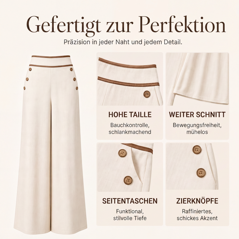 Pantalon large femme taille haute à boutons et liseré contrasté – Romane - vue 5