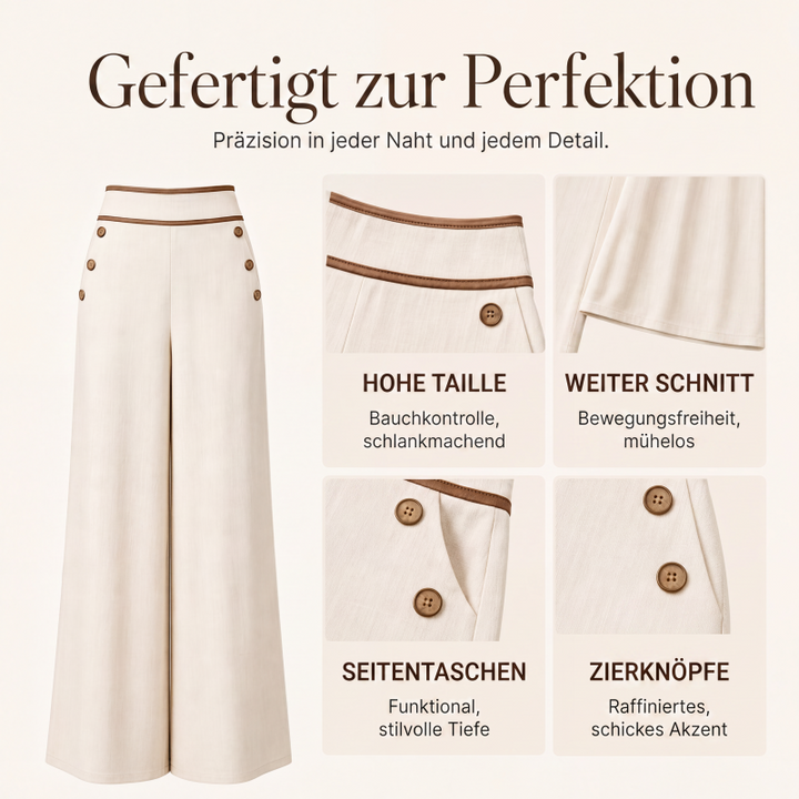 Pantalon large femme taille haute à boutons et liseré contrasté – Romane - vue 5