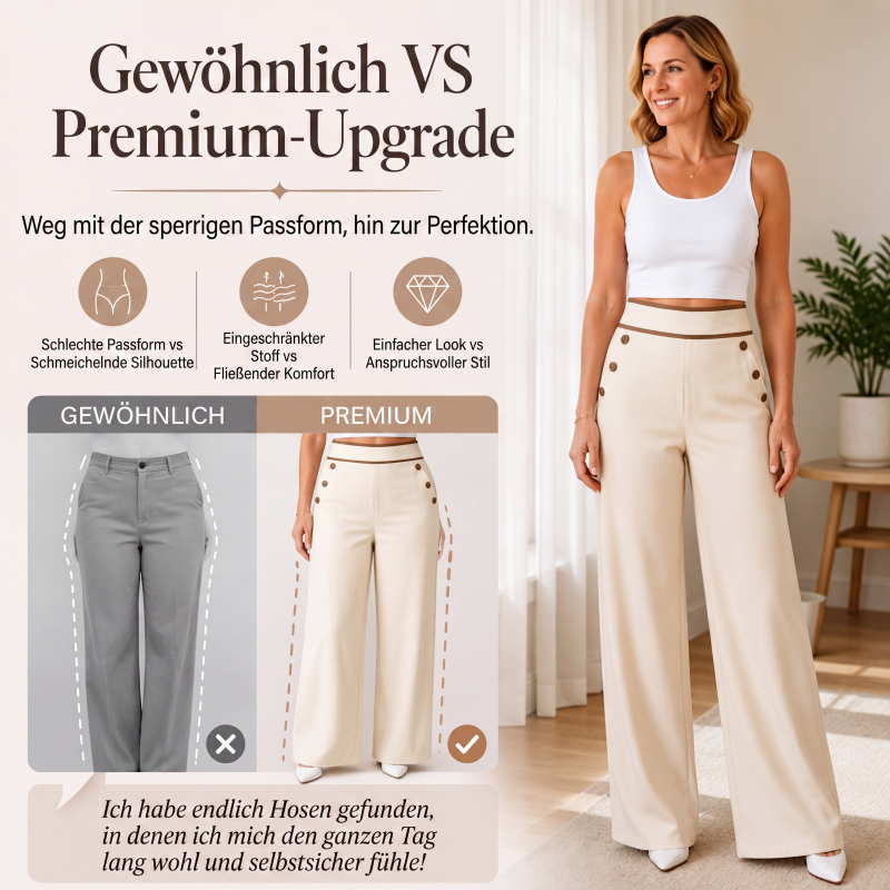 Pantalon large femme taille haute à boutons et liseré contrasté – Romane - vue 7