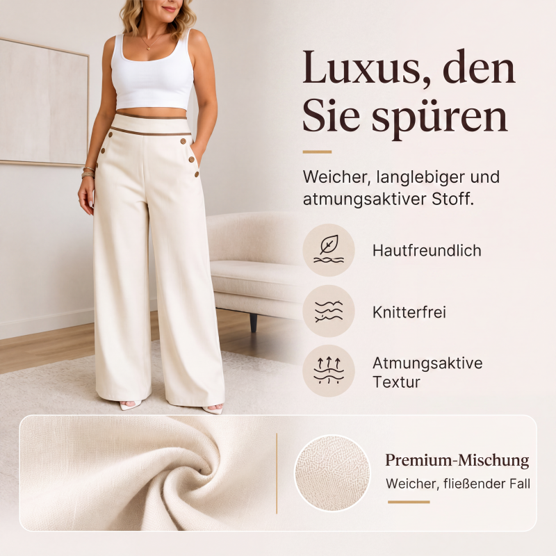 Pantalon large femme taille haute à boutons et liseré contrasté – Romane - vue 8