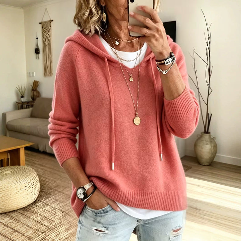 Pull à capuche femme en maille douce coupe oversize – Jeanne - Rose