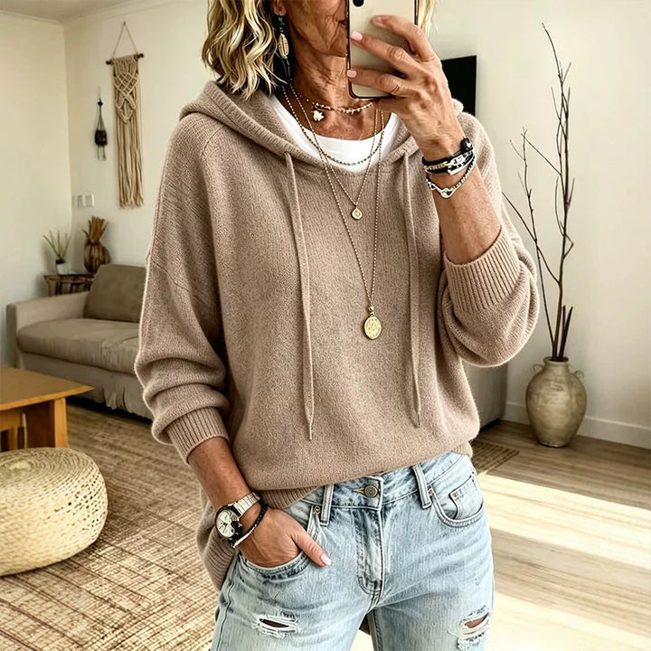 Pull à capuche femme en maille douce coupe oversize – Jeanne - Kaki