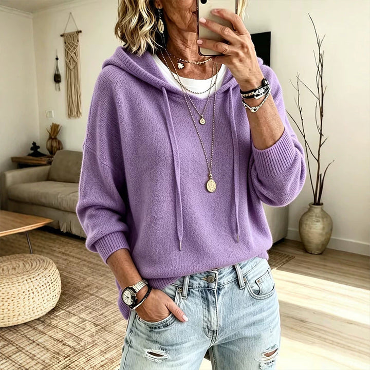 Pull à capuche femme en maille douce coupe oversize – Jeanne - Violet