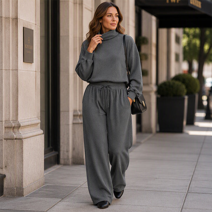 Ensemble femme pull col roulé et pantalon large en maille douce – Sophie - vue 1