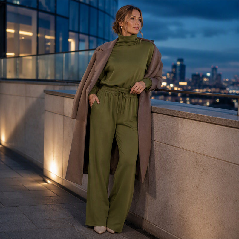 Ensemble femme pull col roulé et pantalon large en maille douce – Sophie - vue 2