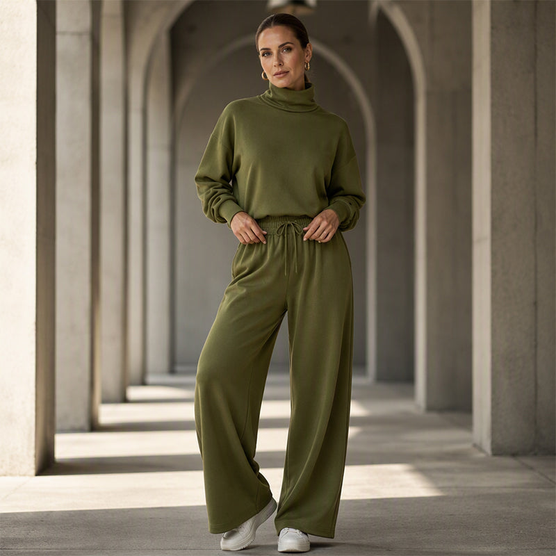 Ensemble femme pull col roulé et pantalon large en maille douce – Sophie - vue 4