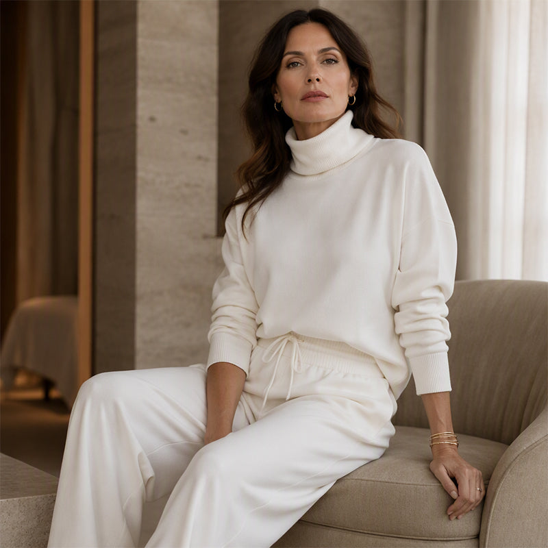 Ensemble femme pull col roulé et pantalon large en maille douce – Sophie - vue 7