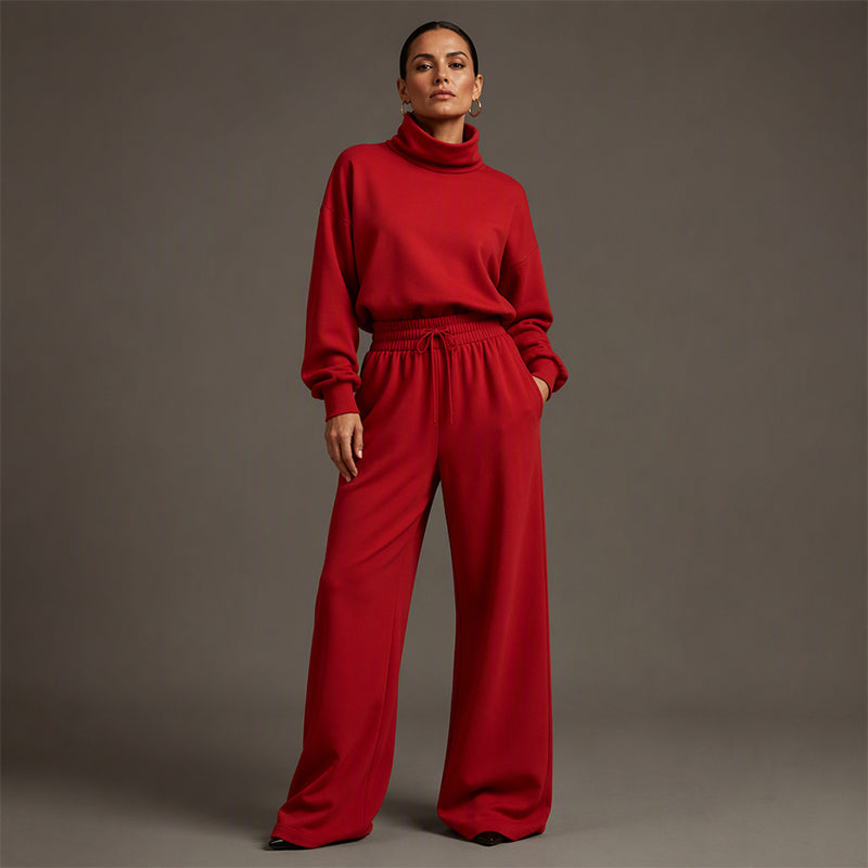 Ensemble femme pull col roulé et pantalon large en maille douce – Sophie - vue 8