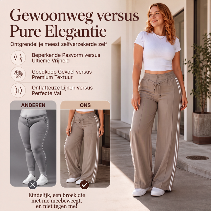 Pantalon large femme taille haute à cordon et bandes contrastées – Zoé - vue 3