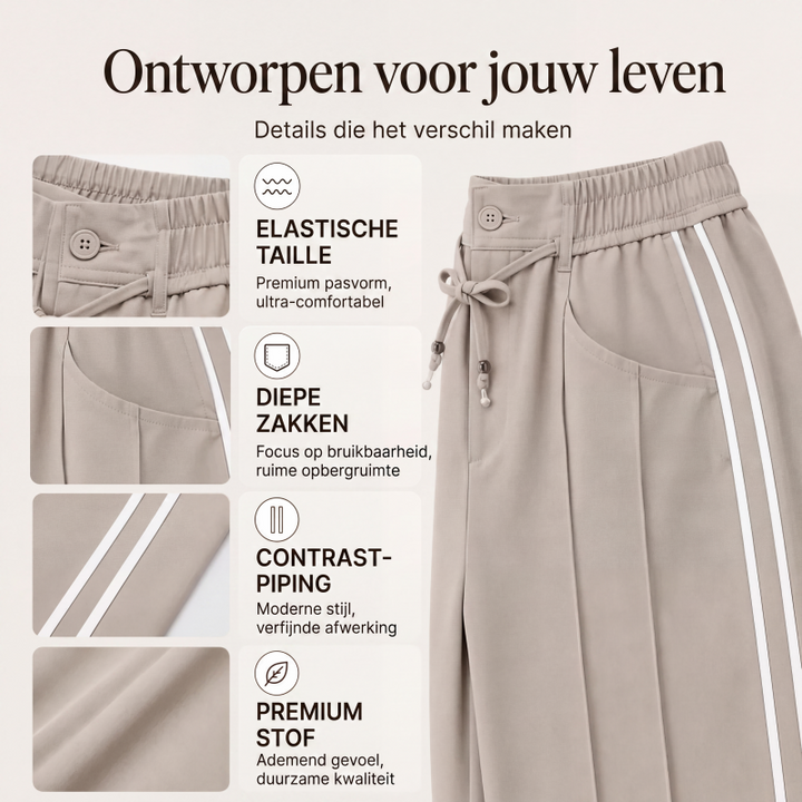 Pantalon large femme taille haute à cordon et bandes contrastées – Zoé - vue 2