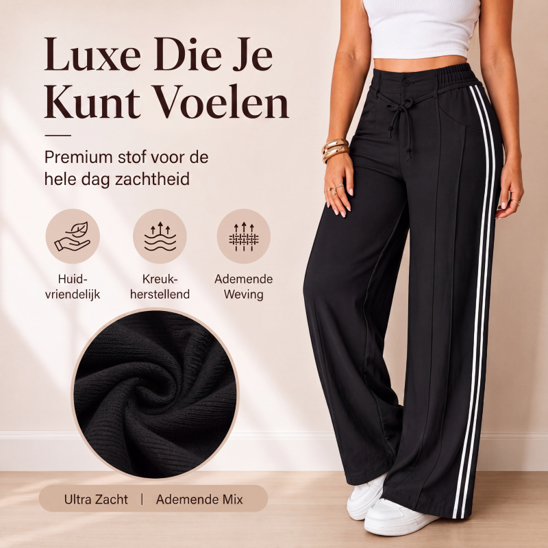 Pantalon large femme taille haute à cordon et bandes contrastées – Zoé - vue 4