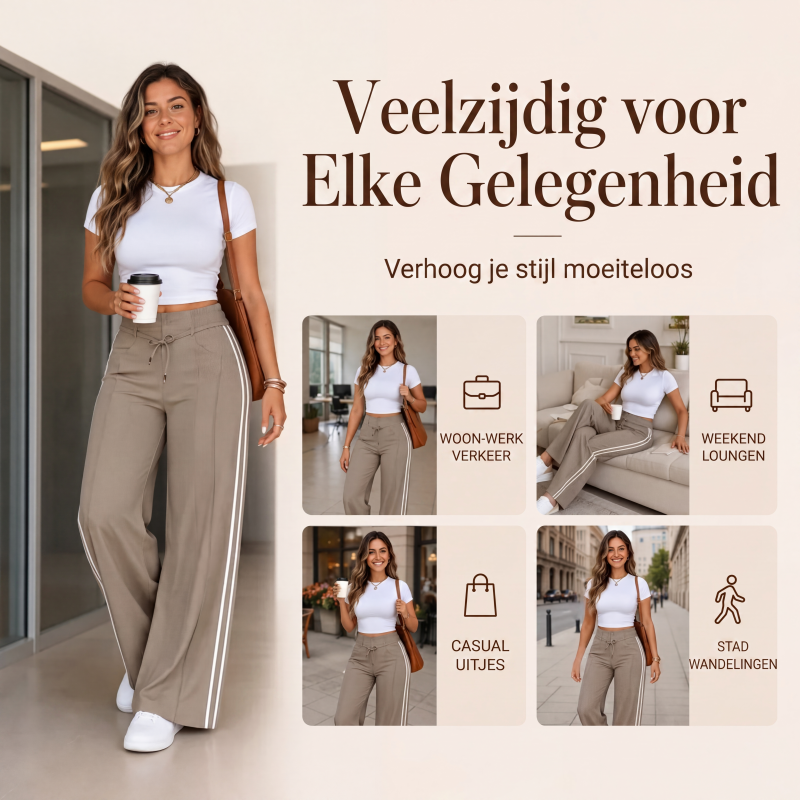 Pantalon large femme taille haute à cordon et bandes contrastées – Zoé - vue 5