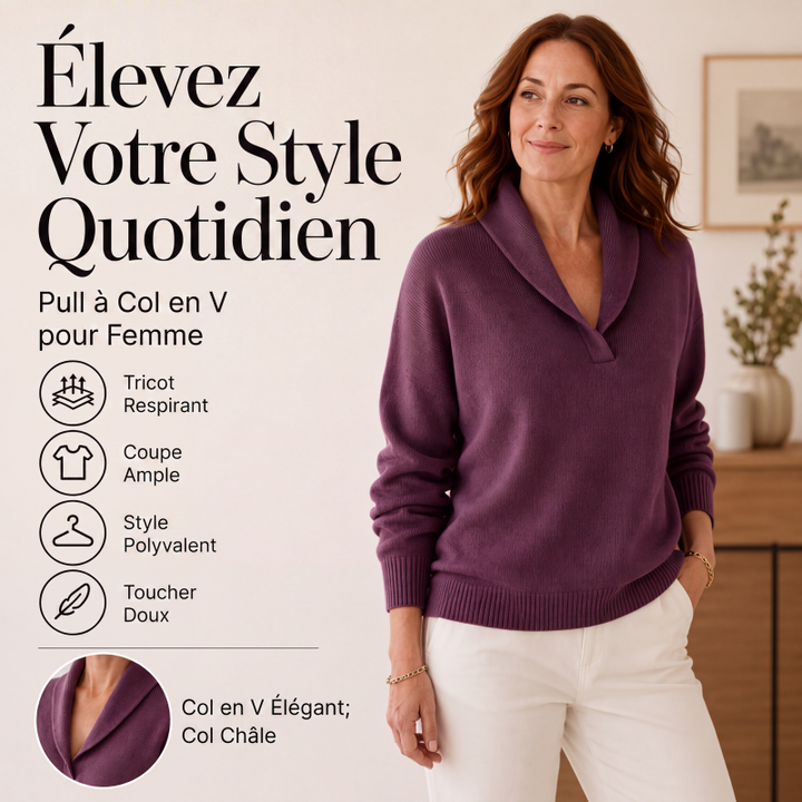 Pull femme en maille côtelée à col châle croisé – Héloïse - vue 1