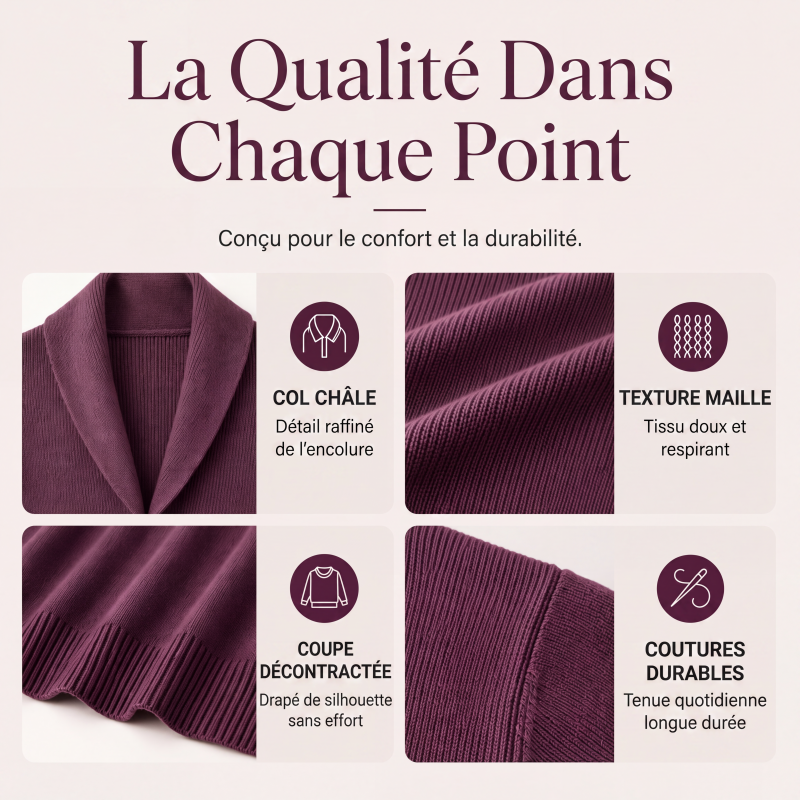 Pull femme en maille côtelée à col châle croisé – Héloïse - vue 2