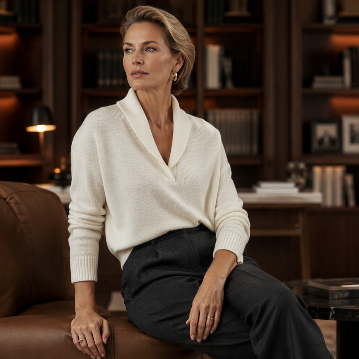 Pull femme en maille côtelée à col châle croisé – Héloïse - vue 7