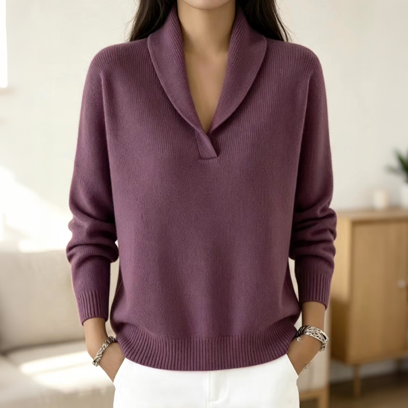 Pull femme en maille côtelée à col châle croisé – Héloïse - Fuchsia