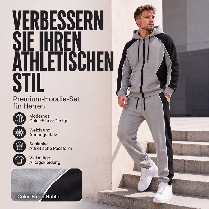 Ensemble homme sweat zippé à capuche et pantalon de jogging bicolore – Mathis - vue 1