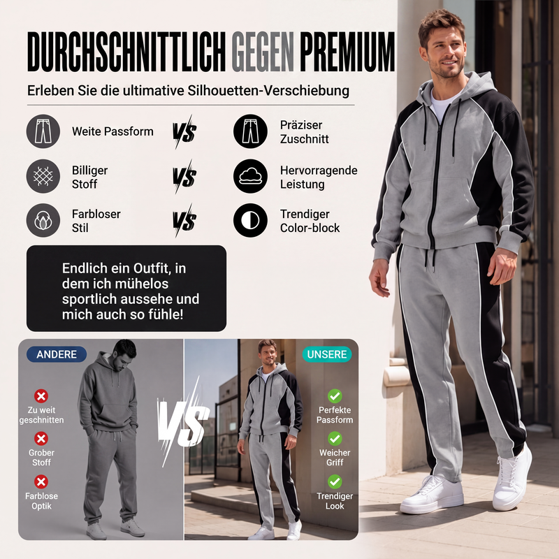 Ensemble homme sweat zippé à capuche et pantalon de jogging bicolore – Mathis - vue 3