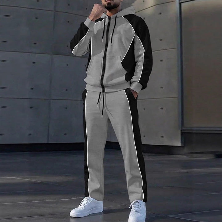 Ensemble homme sweat zippé à capuche et pantalon de jogging bicolore – Mathis - Gris et noir