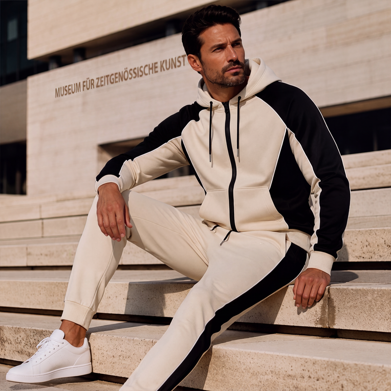 Ensemble homme sweat zippé à capuche et pantalon de jogging bicolore – Mathis - vue 8