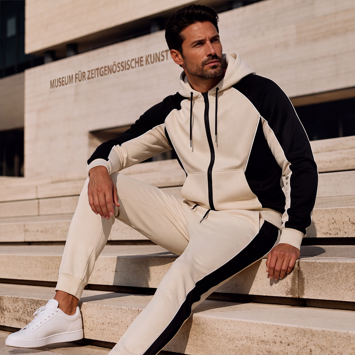 Ensemble homme sweat zippé à capuche et pantalon de jogging bicolore – Mathis - vue 8