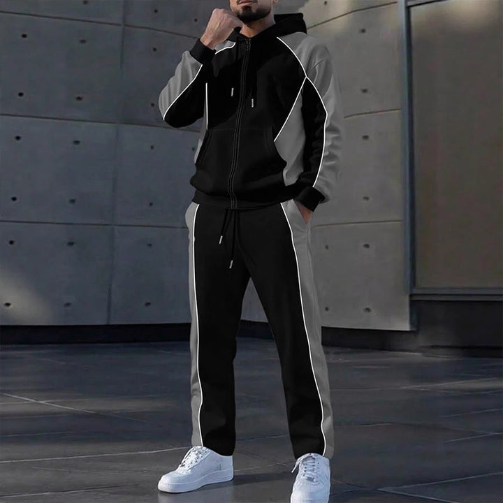 Ensemble homme sweat zippé à capuche et pantalon de jogging bicolore – Mathis - Noir et gris