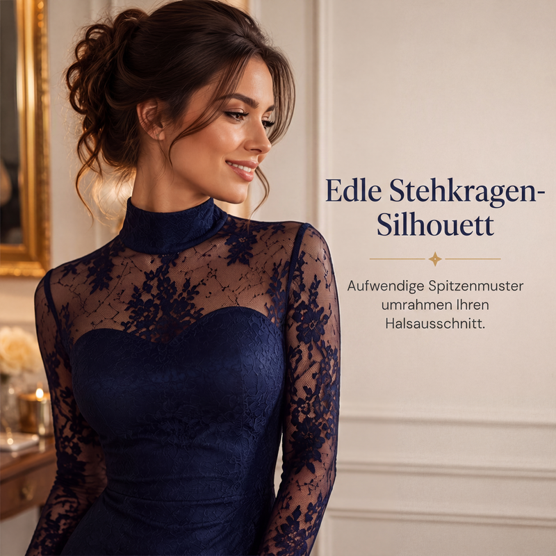 Robe longue femme en dentelle à col montant et manches longues – Diane - vue 2