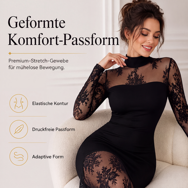 Robe longue femme en dentelle à col montant et manches longues – Diane - vue 5