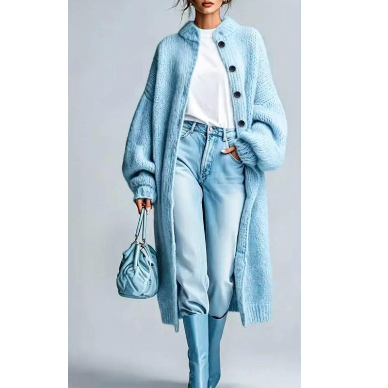 Manteau-gilet long femme en grosse maille oversize – Agathe - Bleu
