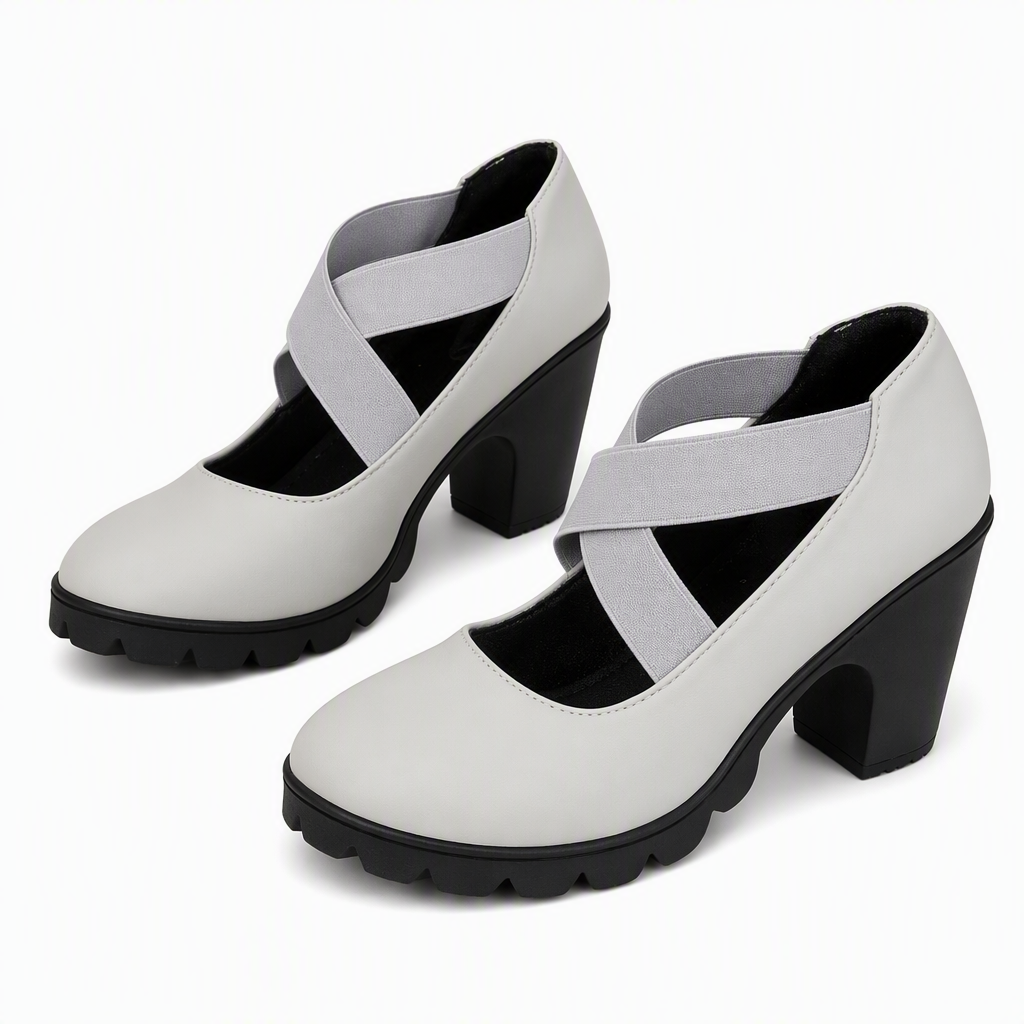 Babies femme à talon carré et brides croisées élastiques – Océane - Gris lisse