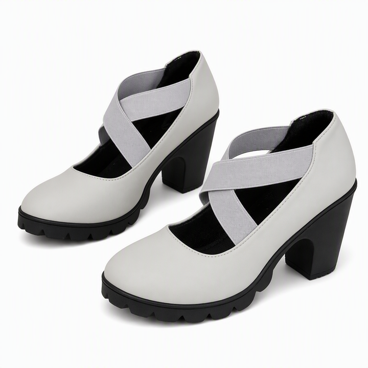 Babies femme à talon carré et brides croisées élastiques – Océane - Gris lisse