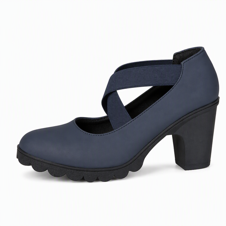 Babies femme à talon carré et brides croisées élastiques – Océane - Bleu lisse