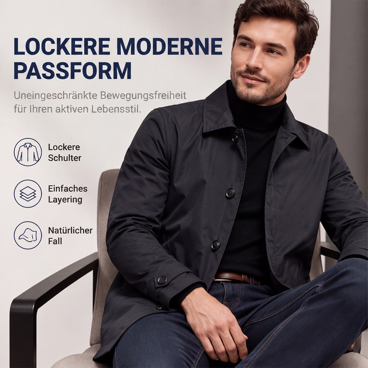 Veste longue homme coupe-vent à col chemise et boutonnage simple – Clément - vue 2