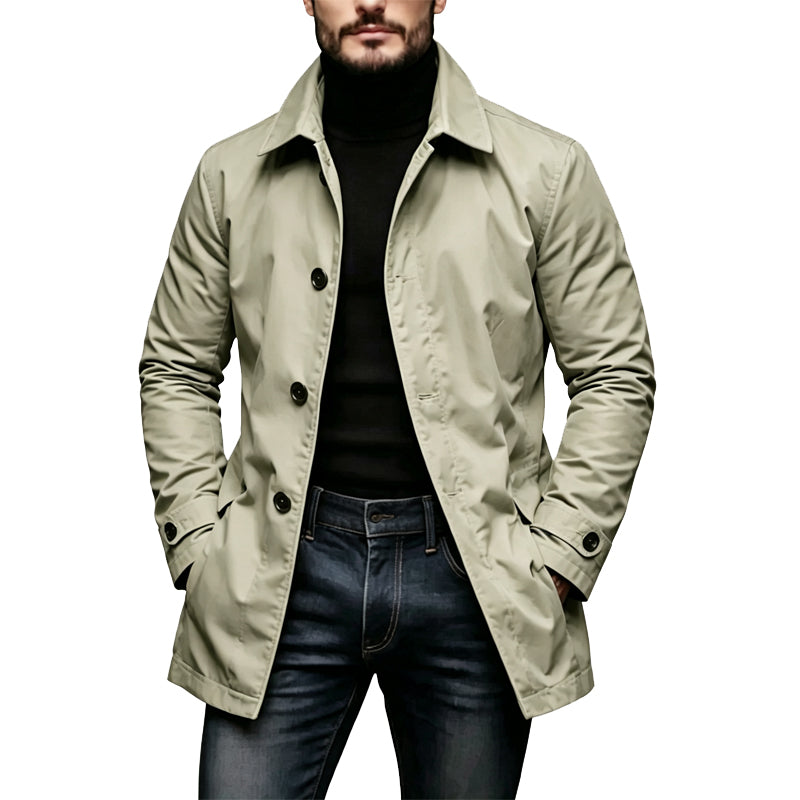Veste longue homme coupe-vent à col chemise et boutonnage simple – Clément - Kaki