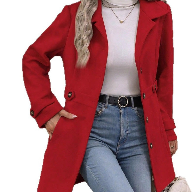 Manteau femme cintré à col revers et boutonnage simple – Charlotte - Rouge