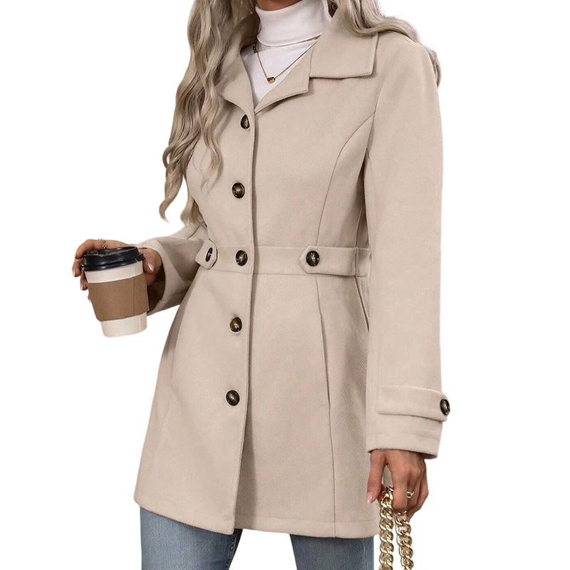 Manteau femme cintré à col revers et boutonnage simple – Charlotte - Abricot