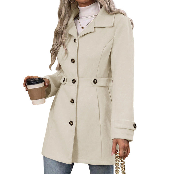 Manteau femme cintré à col revers et boutonnage simple – Charlotte - Beige