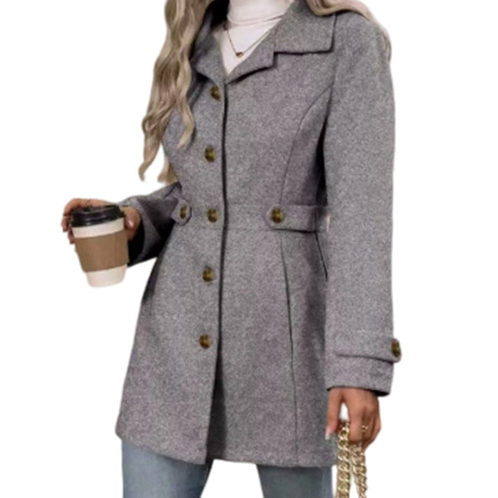 Manteau femme cintré à col revers et boutonnage simple – Charlotte - Gris