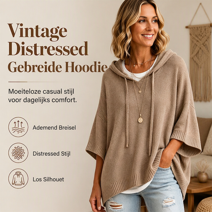 Pull à capuche femme en maille ample effet vintage – Louise - vue 1