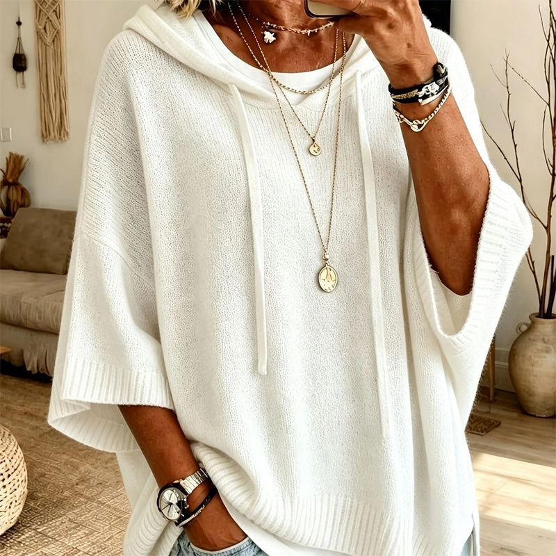 Pull à capuche femme en maille ample effet vintage – Louise - Blanc