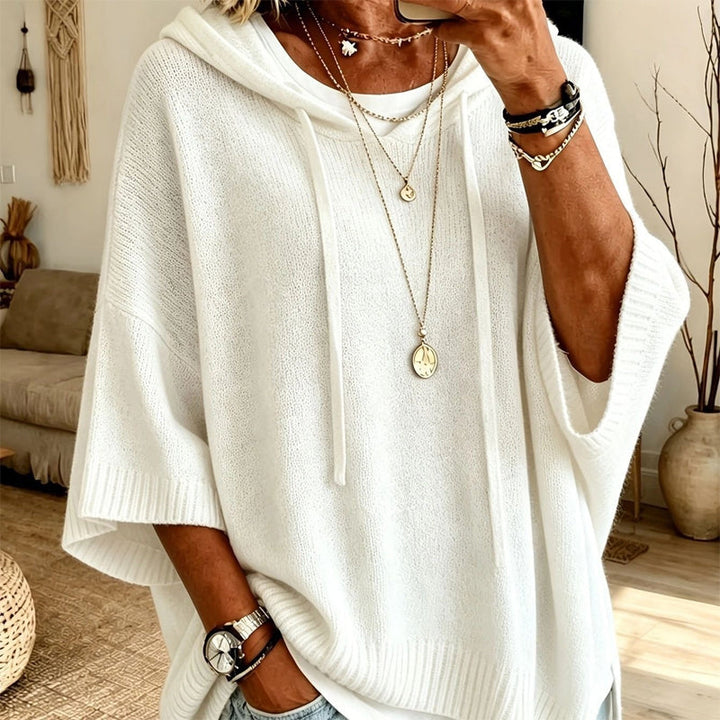 Pull à capuche femme en maille ample effet vintage – Louise - Blanc