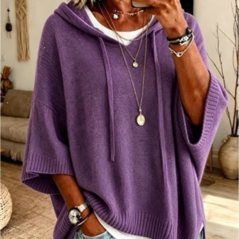 Pull à capuche femme en maille ample effet vintage – Louise - Violet