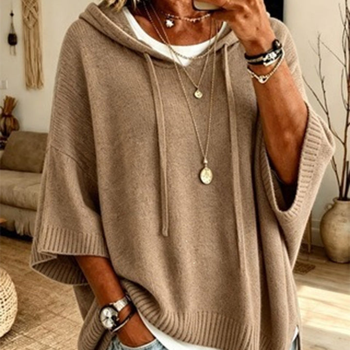 Pull à capuche femme en maille ample effet vintage – Louise - Kaki