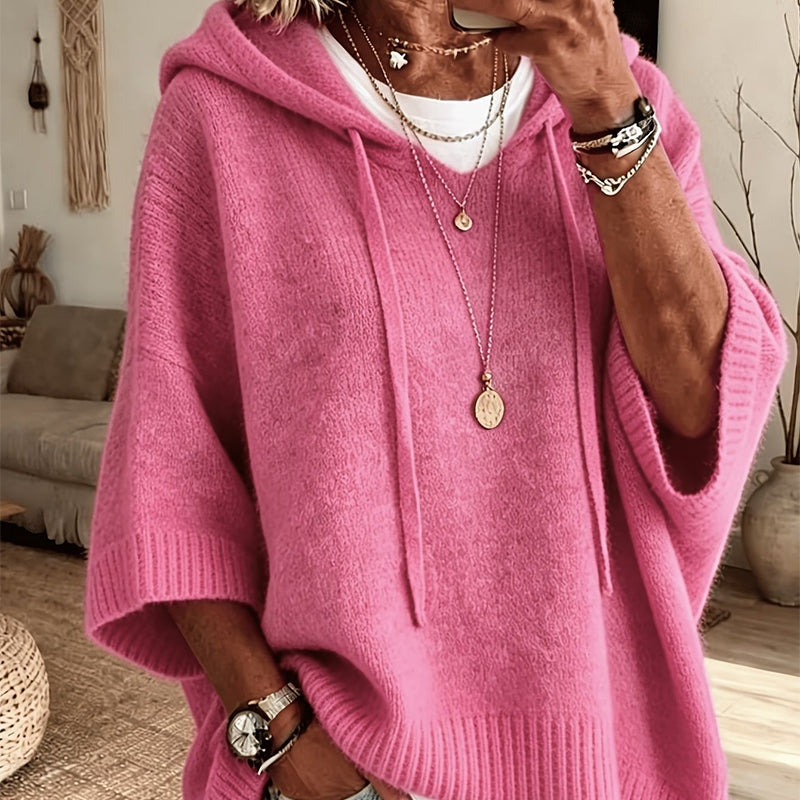 Pull à capuche femme en maille ample effet vintage – Louise - Rose