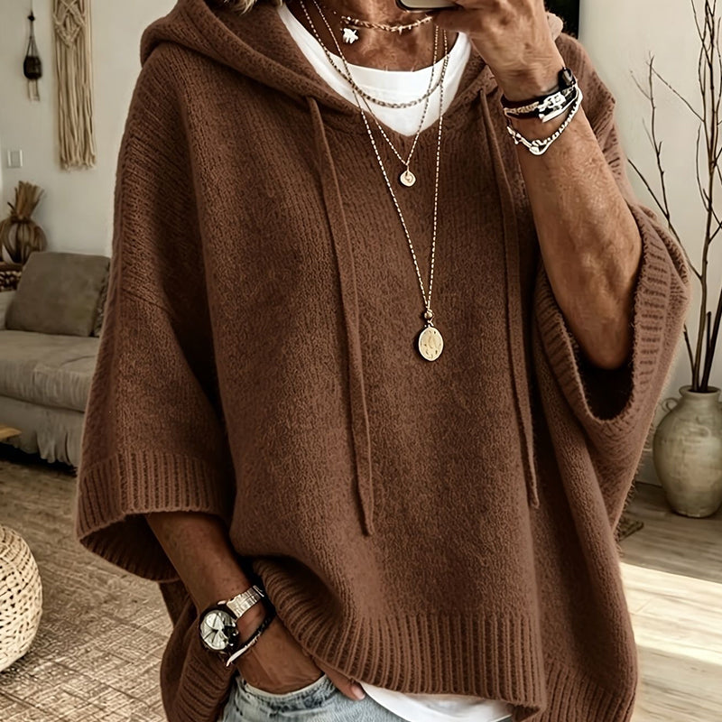 Pull à capuche femme en maille ample effet vintage – Louise - Marron