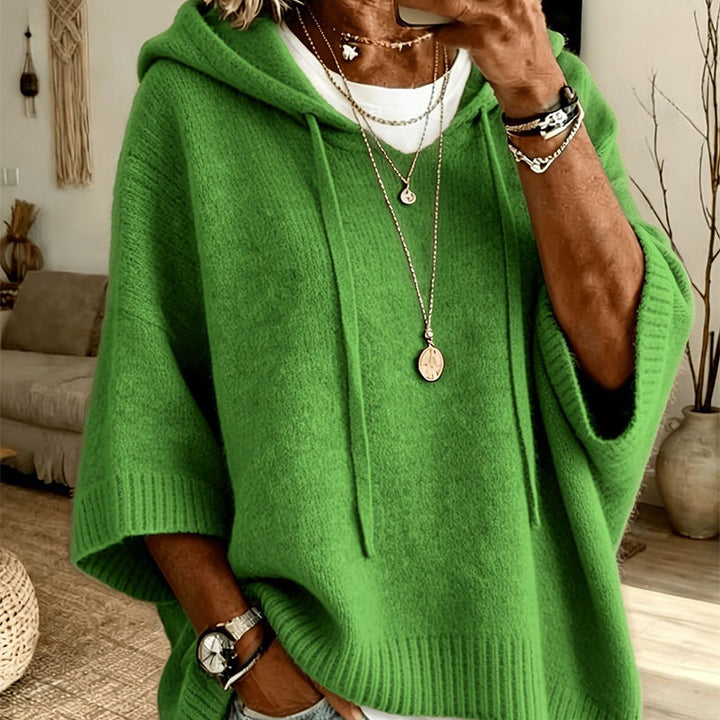 Pull à capuche femme en maille ample effet vintage – Louise - Vert